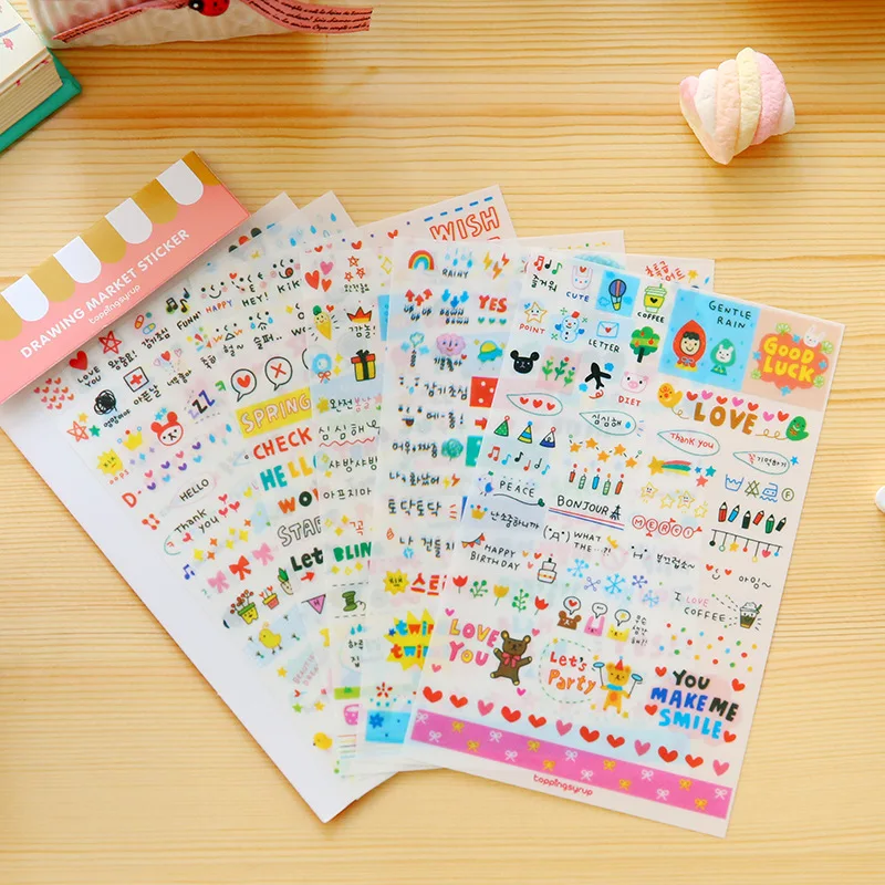 

New Lovely 6 Sheet Paper Stickers For Diary Scrapbook Book Wall Decor For Decoration Cartoon Stickers