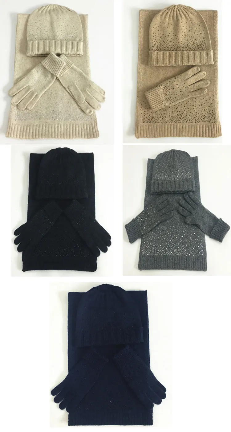  hat scarf set  Scarf, Hat & Glove Sets knitted  winter hat and scarf woman with diamond  (2)