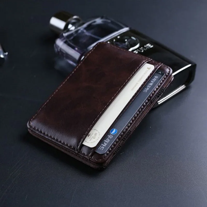 Hot Sale Men's leather Magic Wallets Portable Money Clips With Credit Card Slot Cash Holder Purse For Man Brown Coffee 6
