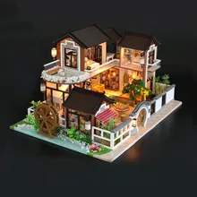 DIY деревянный миниатюрный кукольный домик игрушки ручной работы кукольный дом Миниатюрный Набор для сборки со светодиодной мебели домашние игрушки для детей подарок