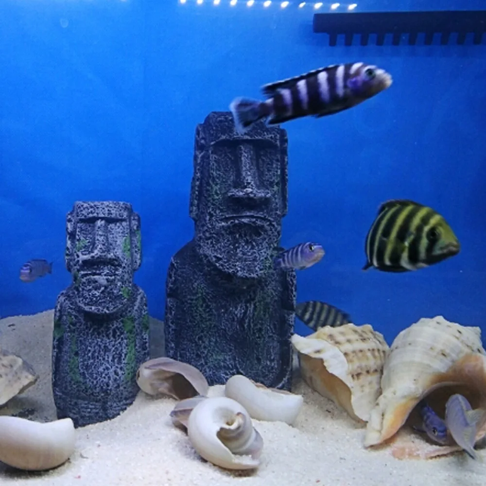 Hoomall Abstract Aquarium Decoration Easter Island Statue Accessories