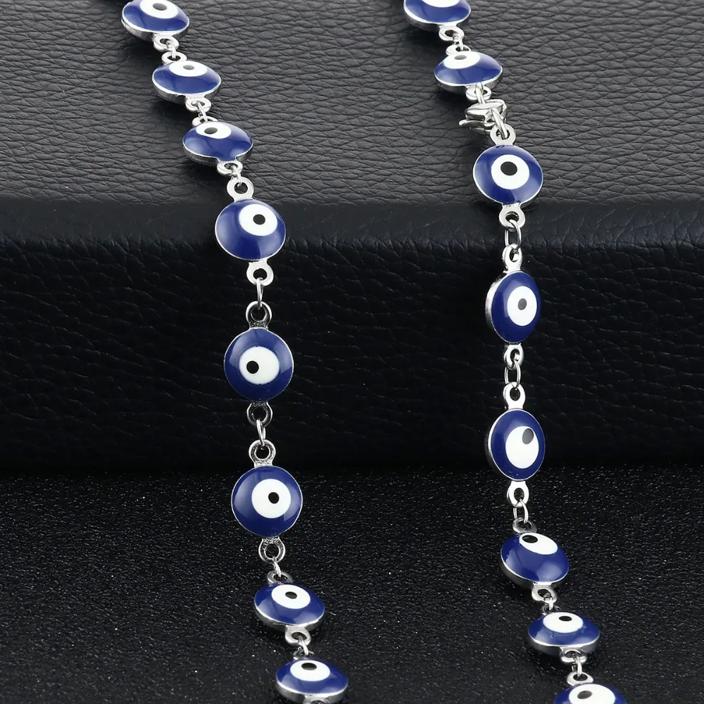 

Women's Charm Stainless Steel Link Chain Necklace Enamel Evil Eye Beads Statement Choker Jewelry Valentine's Day Gift colar FN21