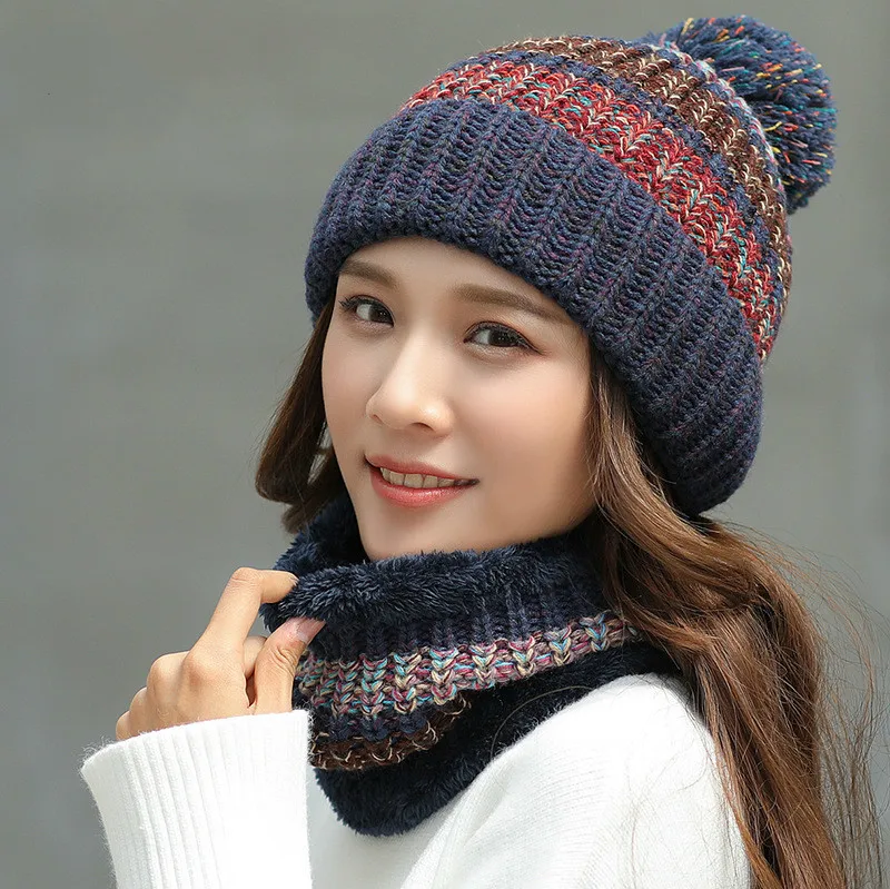 oZyc Winter wool Women Knitted Hat Scarf Two Pieces Set Fashion Wool