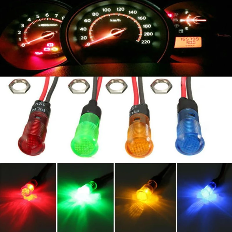 10pcs/set Car Boat LED Warning Dashboard Signal Lights Instrument Pilot