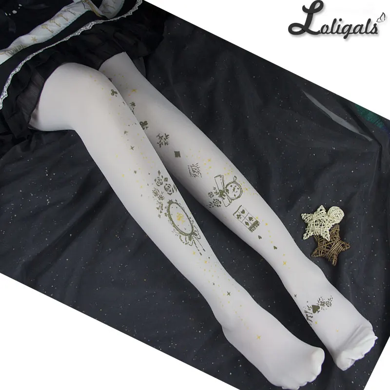 

Alice in Painting ~ Sweet Patterned Lolita Tights Black White Women's Pantyhose