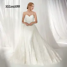Сексуальное свадебное платье русалки, со съемным шлейфом, кружевное платье невесты с открытой спиной, длинное белое свадебное платье, большие размеры