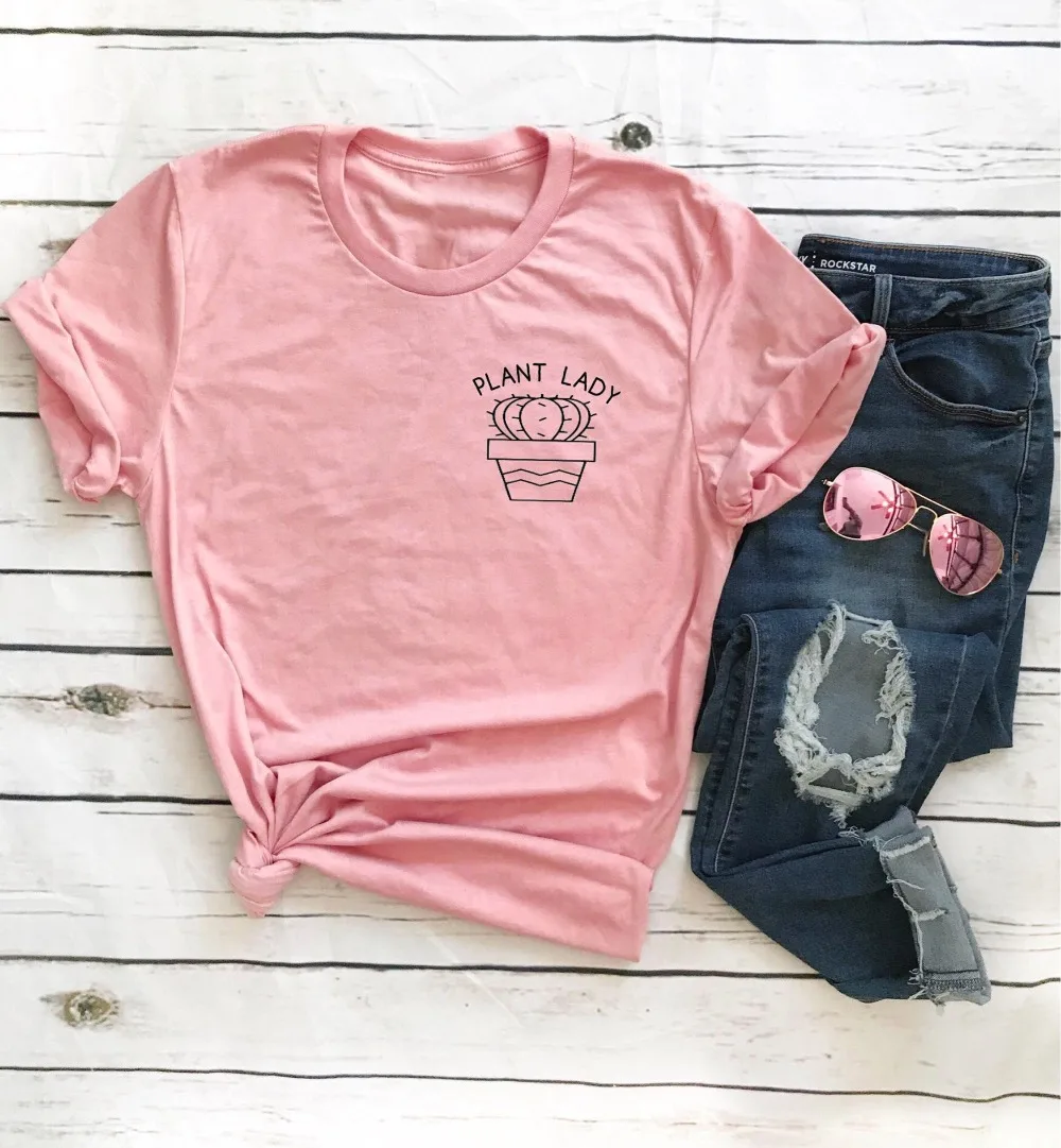 

Cute Cactus Pocket shirt Plant lady funny slogan camiseta rosa feminina harajuku cute young style aesthetic t-shirt goth tee top