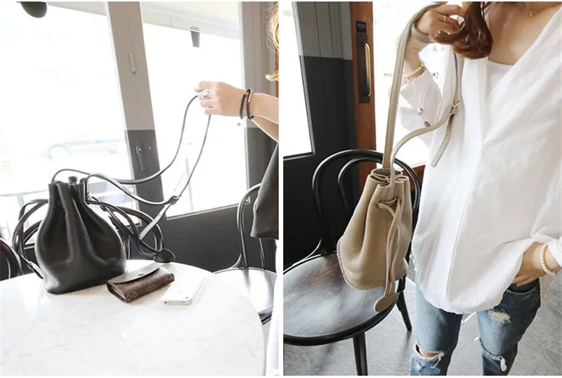 MJ Genuine Leather Women Bag Real Cow Leather Crossbody Handbag Female Small Shoulder Bag Ladies Bucket Messenger Bags for Girls (30)