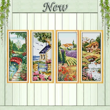 

House flower winter scenery painting counted printed on canvas DMC 11CT 14CT Chinese Cross Stitch kit embroidery needlework Sets