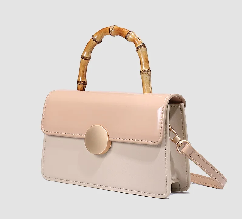 

Fashion Bamboo Handle Women's Handbags Designer Box Shoulder Bags Luxury Pu Leather Crossbody Bag Vintage Panelled Small Purses