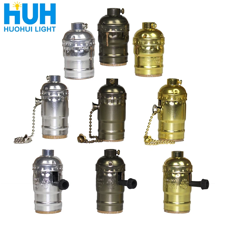 Vintage E27 Aluminum Retro Antique Lamp Base Holder Screw Aluminum Shell Bulb Light Screw Socket 3 Colors with Switch 110V/220V 5pcs vintage tube 8pin pcb bakelite k8a base socket 6550 kt88 6n8p valve