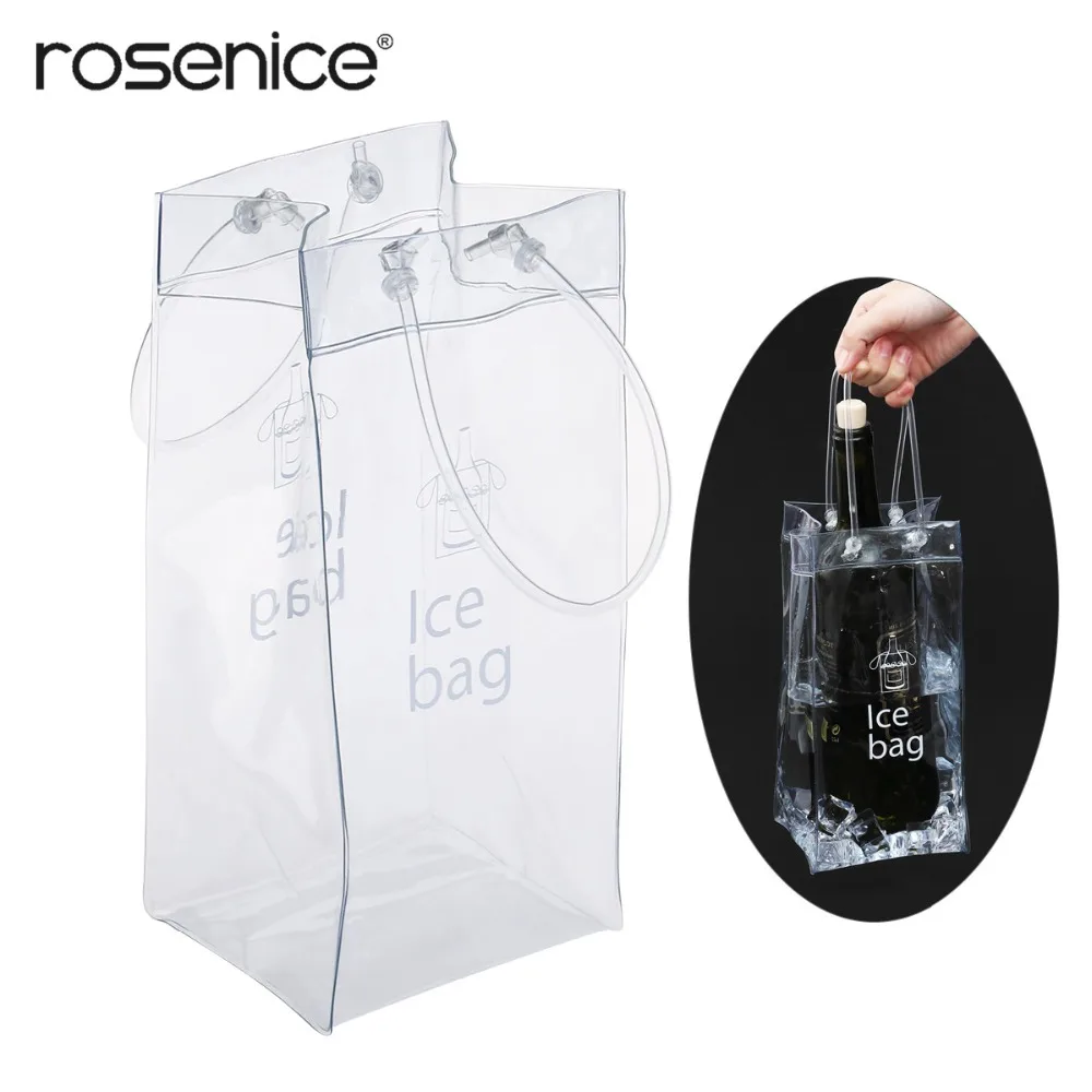 

Durable Clear Transparent PVC Champagne Wine Ice Bag Pouch Cooler Bag with Handle