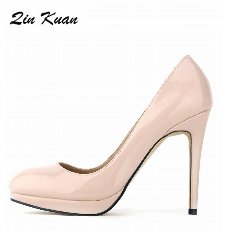 

Women Fashion Sexy Pointed Toe Japanned Leather Party High Heel Shoes New Plus Size Ladies Solid Color Office Pumps QKP0266B