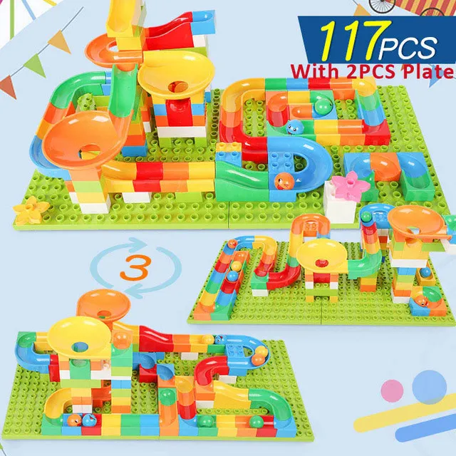117PCS With 2 Plate 42-183 шт строительные мраморные гоночные беговые лабиринты с шариками, детские игровые блоки, детские игрушки, совместимые с Duploe - Цвет: 117PCS With 2 Plate