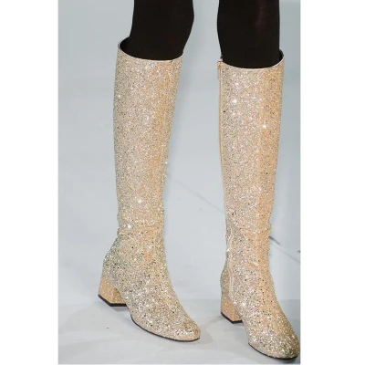 

Fashion New Famous Brand Women Long Knee High Boots Sequined Rivets Suede Leather Ladies Martin Boots Side Zip Low Chunky Heel