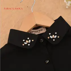 Новая мода Ненатуральная рубашка воротник Для женщин Эластичная лента ручной алмазы шифон съемные воротники женский B41