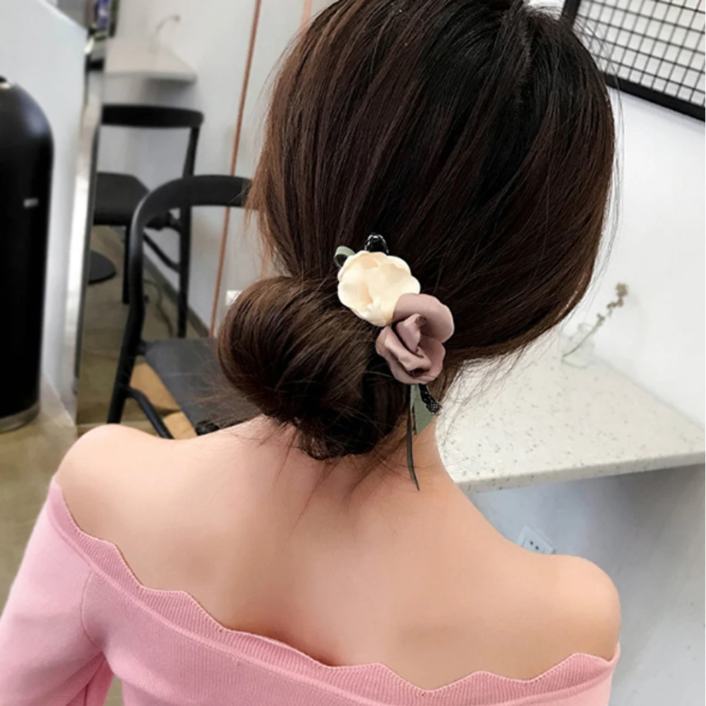 

HOOH Women Flower Donut Bun Maker Big Pearls Ribbon DIY Hair Style Making Tools Korean Fashion Style Hair Curler Accessories