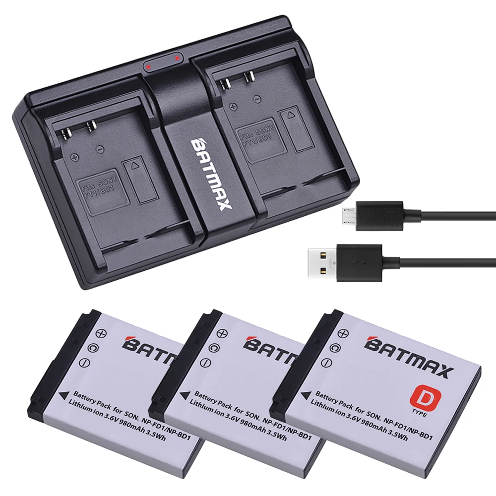 3 Pz 980 Mah Np-Fd1 Np-Bd1 Np Bd1 Batteria + Caricatore Doppio Usb Per Sony Dsc T300 Tx1 T900 T700 T500 T200 T77 T900 T90 T70 T2 G3 S930