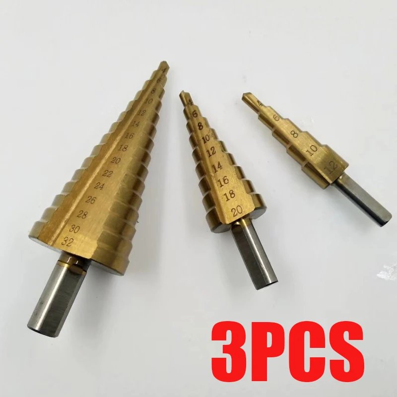 3pc HSS Steel Titanium Step Drill Bits Step Cone Cutting Tools Steel