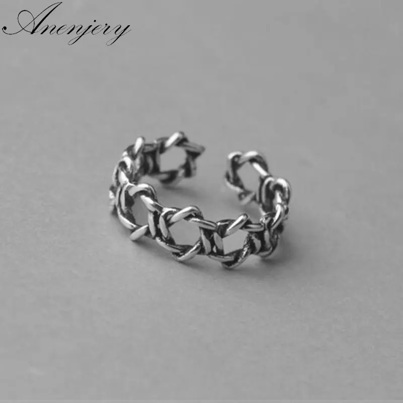 

Anenjery 925 Sterling Silver Jewelry Twist Hexagram Star Thai Silver Opening Rings For Women 16mm bague anillos S-R166