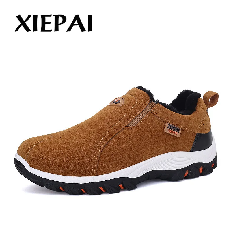 2019 Autumn Winter Shoes Men Suede Leather Sneakers Big Size 39-47 Warm Plush Lining Man Slip On Casual | Обувь