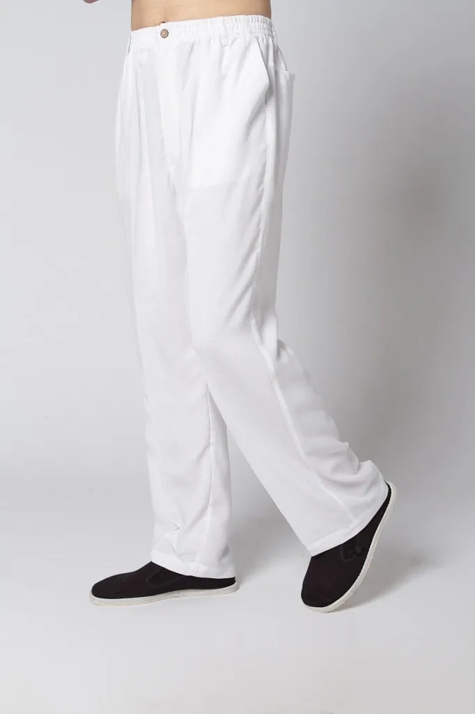 Черные китайские мужские хлопковые льняные брюки кунг-фу, традиционные брюки Wu Shu Tai Chi, повседневные штаны, Размеры S M L XL XXL XXXL 2350 - Цвет: White