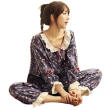 Новинка года осень хлопок Длинные рукава Для женщин пижамы набор мультфильм пижамы Обувь для девочек пижама Mujer леди Повседневное Домашняя одежда AB122