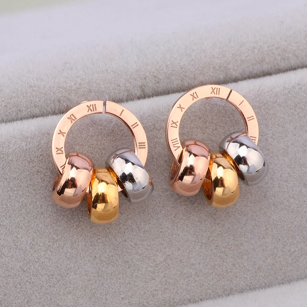 

Trendy Rose Gold Color Roman Numerals Stainless Steel Stud Earrings For Women Girls Brand Best Jewelry Gift Female Bjioux E1750