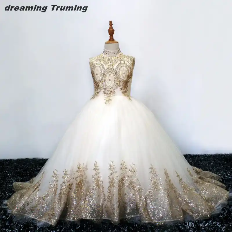 white gold flower girl dresses