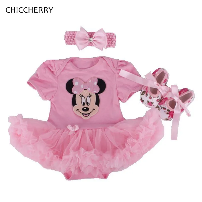 Minnie Cartoon Baby Girl Clothes Classic Baby Tutu Sets 3pcs Headband & Shoes Toddler Birthday