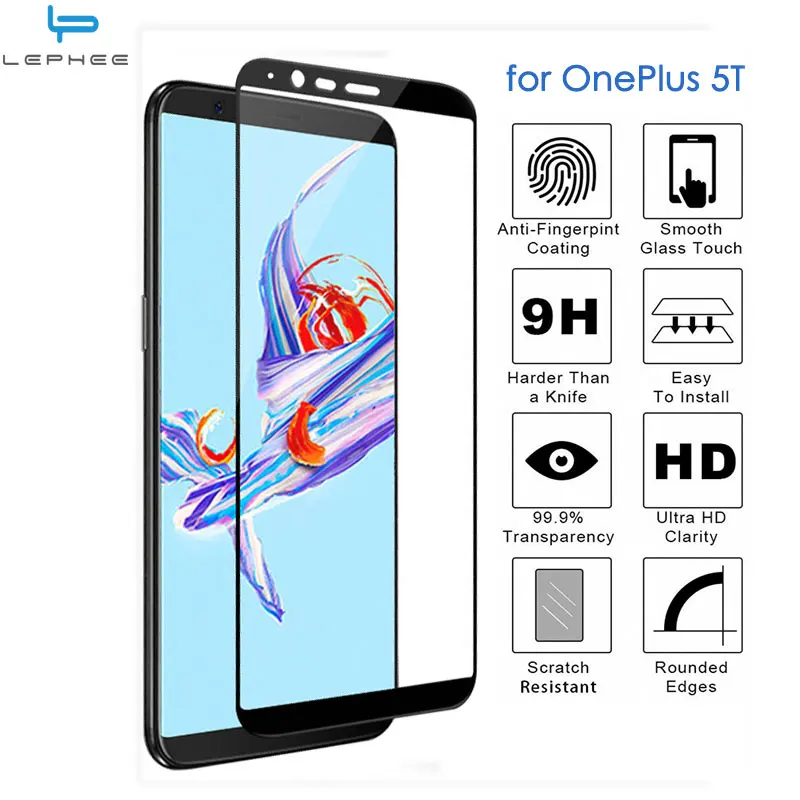 

LEPHEE For One Plus 5T Tempered Glass for OnePLus 5T Screen Protector 2.5D Full Cover Protective Glass for OnePlus5T 1+5T Flim