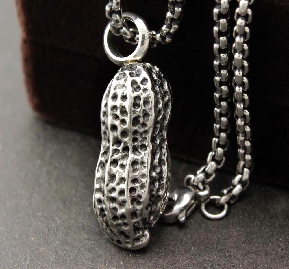 316L Stainless steel Mens Solid Peanut Pendant Necklace Chain Biker