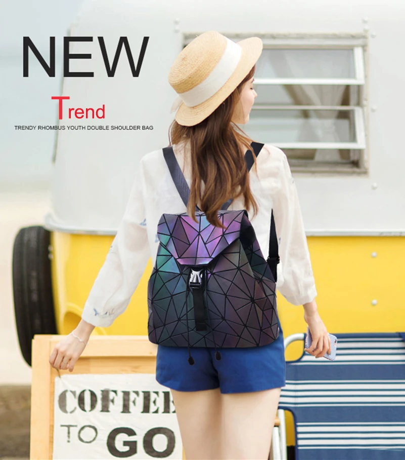 Nevenka Luminous Backpack Women Leather Geometric Backpacks Diamond Lattice Backpack Travel Girls Casual Daypacks Fashion 201803