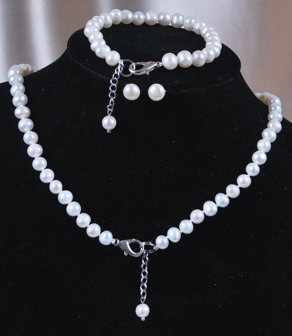 

7-7.5mm White Akoya Cultured Shell Pearl Necklace Bracelet Earrings Set DIY Fashion Jewelry Set Natural Stone (Minimum Order 1)