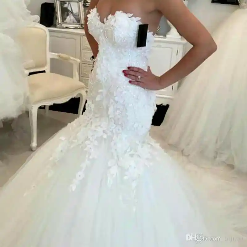 Hot Sale 2017 New Lace Mermaid Wedding Dresses 2017 Appliques Sweetheart Bride Dresses Elegant