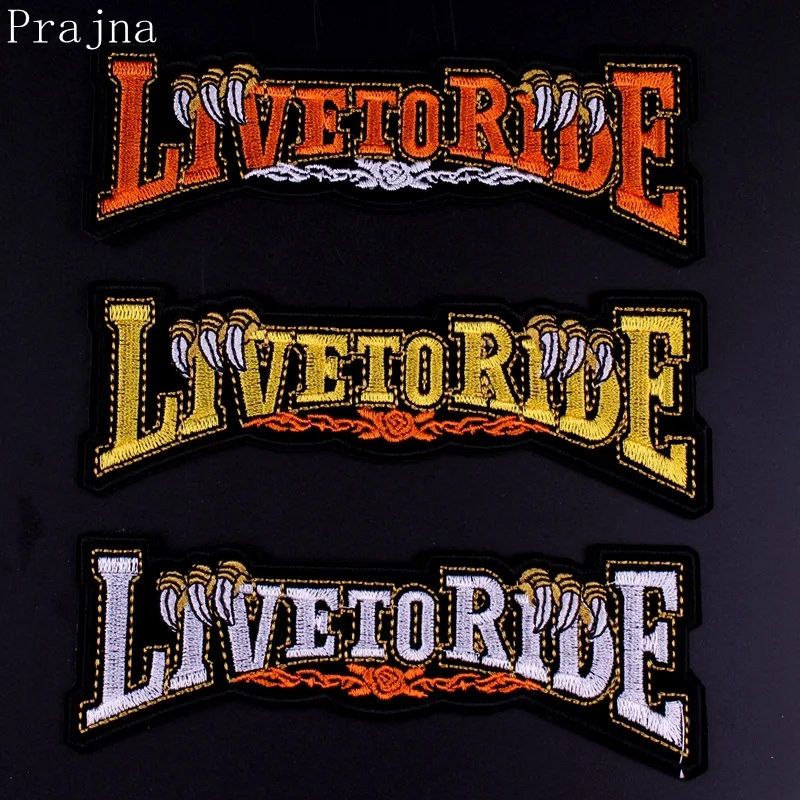 Prajna Live To Ride Patch Motorcycle Letter Hippie Patches Iron On Embroidered Patches For Clothes Stripes Stickers DIY Applique