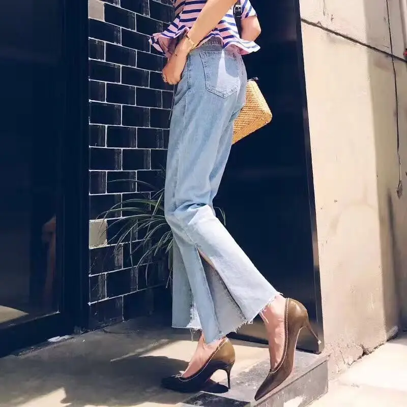 2017 New Retro V La split wide leg legs all-match skinny pants |