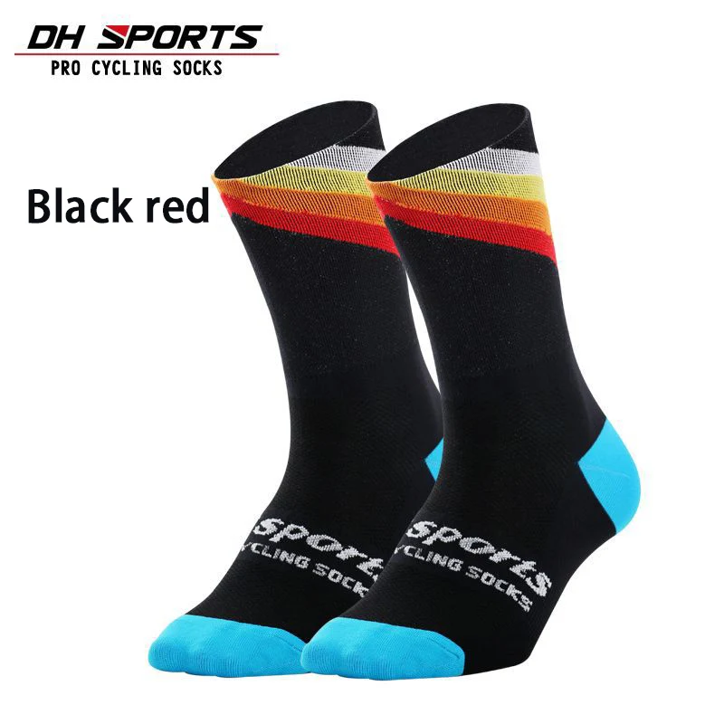 DH спортивные новые профессиональные носки для велоспорта беговые носки спортивные чемпионы мужские футболки для бега Лоферы полосатые женские мягкие - Цвет: Black red