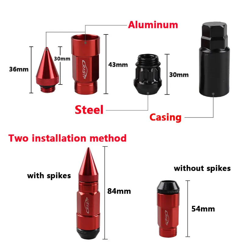20 шт. автомобильный Стайлинг гоночные композитные гайки противоугонные сплав алюминиевый замок Колесные гайки с Шипами Красный Синий Черный Золотой RS-LN043