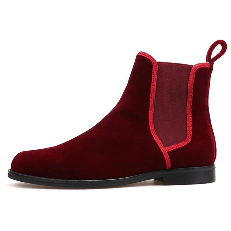Piergitar Handmade craft classic style Men CHELSEA Boots British style Burgundy Velvet Men's casual boots big size