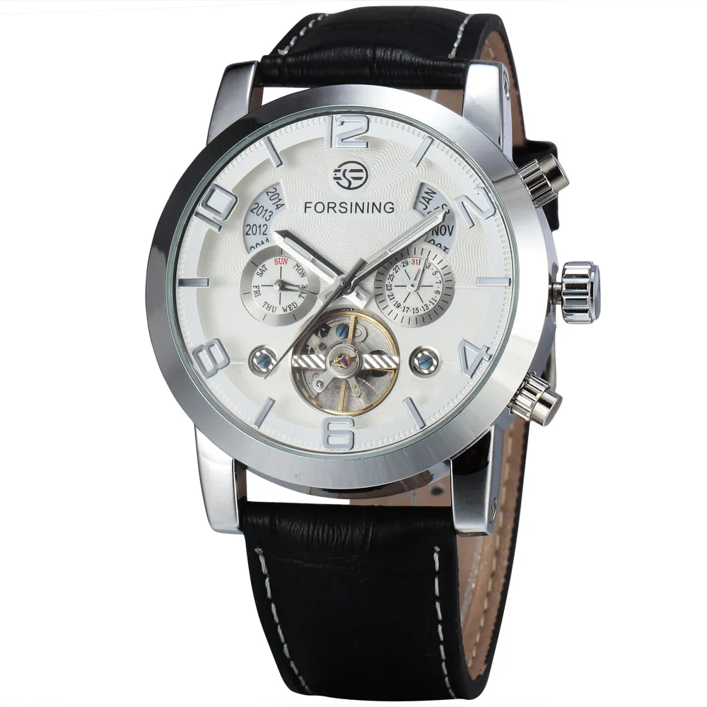Мужские часы Forsining,, Лидирующий бренд, Роскошные, мужские, известные часы, автоматические, механические, с календарем, с датой, турбийон, наручные часы для мужчин - Цвет: SILVER WHITE