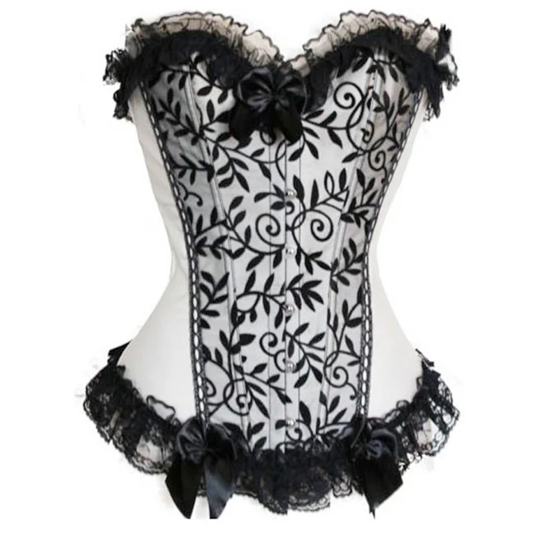 Women's Floral Lace Corset Overlay Trim Satin Overbust Corset Top Plus