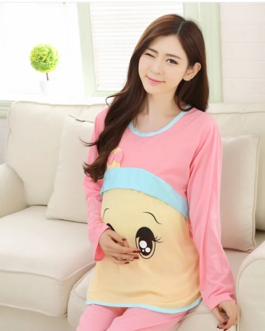 2019 3pcs/set lace hem hat long sleeve nursing tees and full length pants clothing set maternity plus size breastfeeding pajamas