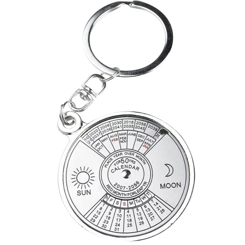 

1PCS New Portable 50 Years Perpetual Calendar Keyring Keychain Silver Alloy Key Chain Ring Keyfob Hand Tools Gift for friend