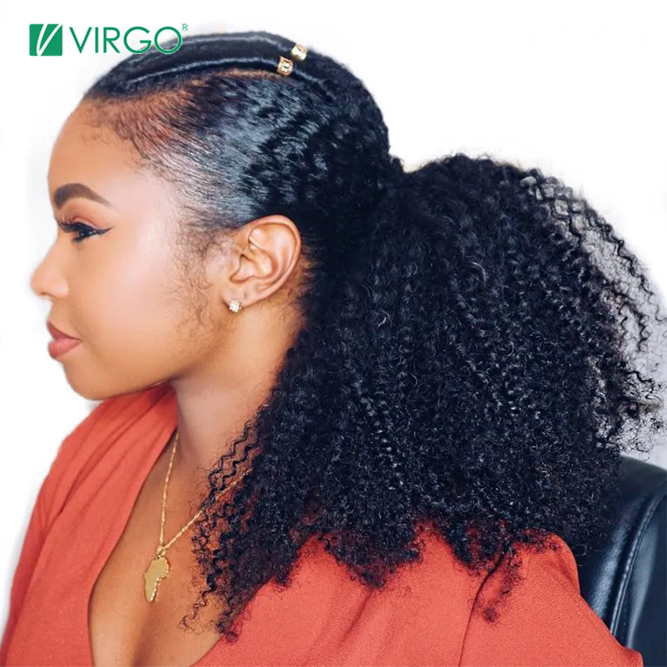 Virgo 4B 4C Afro Kinky Curly Ponytails Extensions One Piece Mongolian