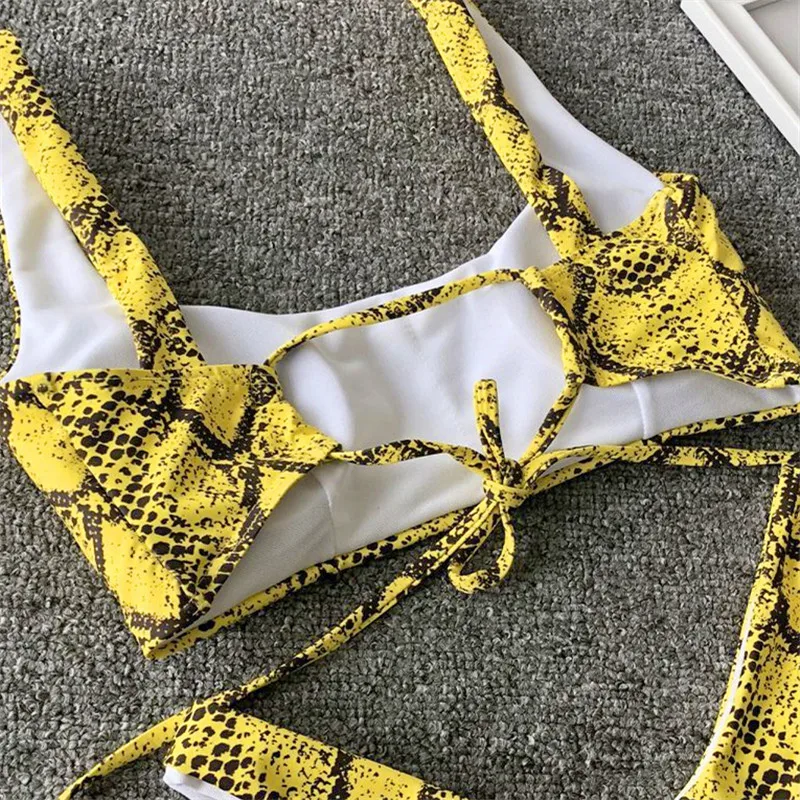 Bknin Yellow Snake Bikini 2019 Summer Neon High Leg Swimwear Leopard Print 2 Piece Thong Biquini Brazilian Tanga String Bandage