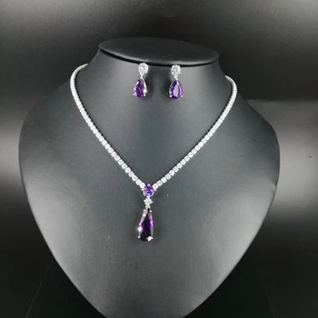 

NEW FASHION black red purple water drop CZ zircon necklace earring wedding bride banquet dinner dress jewelry set free shipping