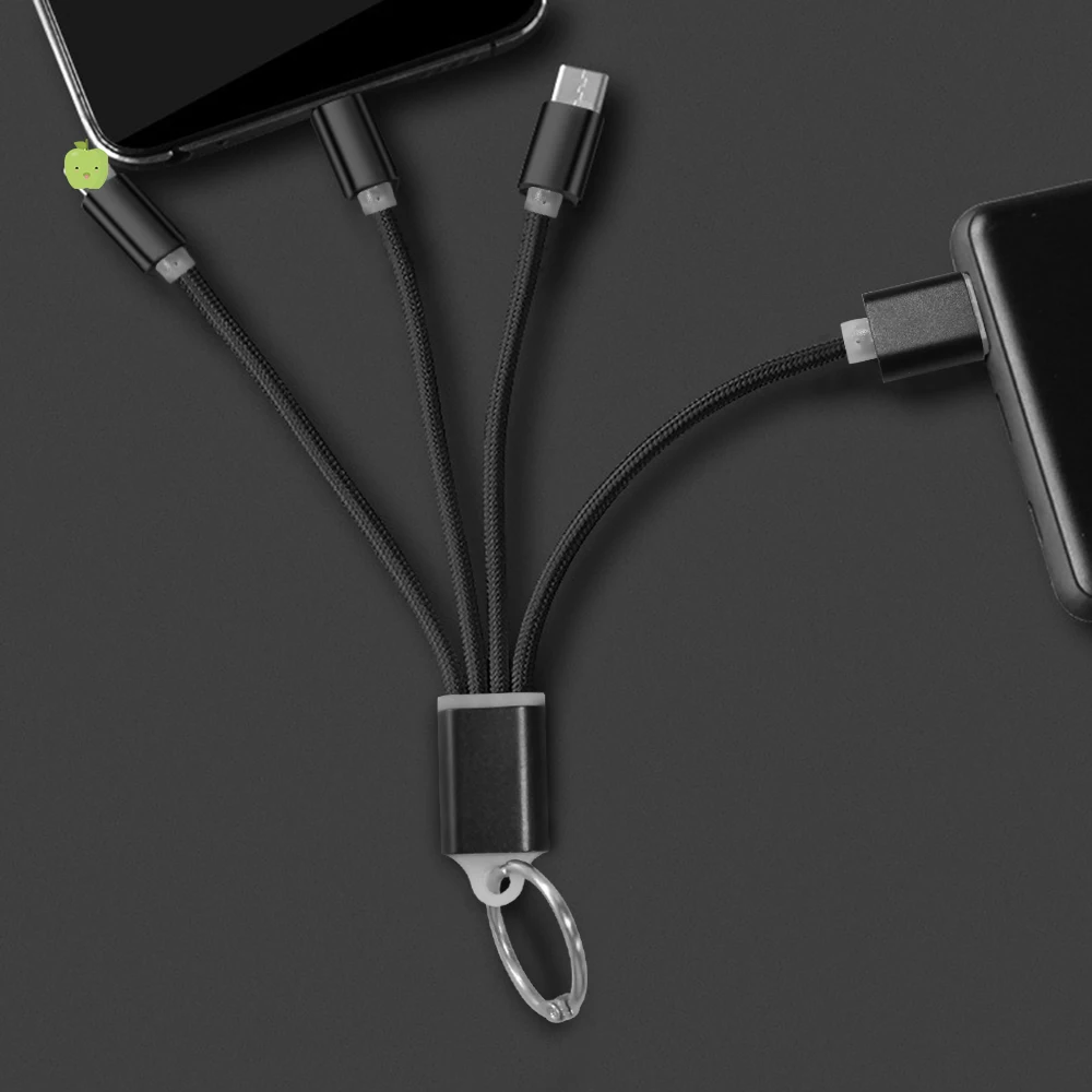 3 في 1 USB كابل شحن المفاتيح المحمولة المصغّر USB نوع C متعددة كابل الشاحن ل xiaomi huawei mini المحمولة كابل قصير