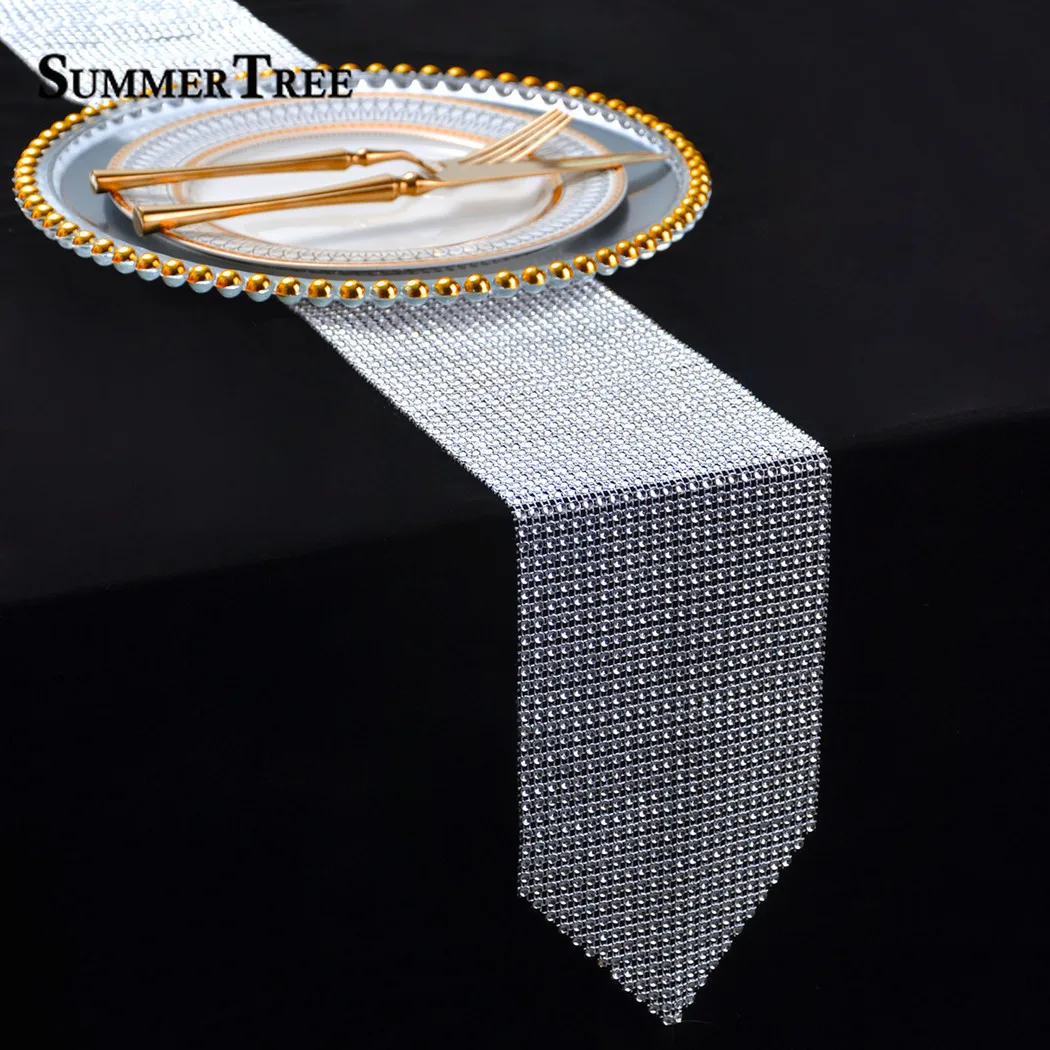 

Gold Silver Diamond Mesh Table Runner Crystal Rhinestone Ribbon Bling Sparkly Wrap Wedding Party Decoration