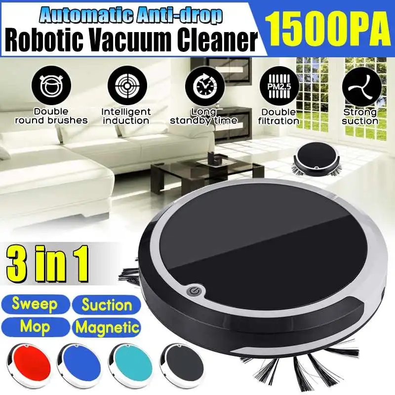 

Rechargeable Smart Robot 1500PA Vacuum Cleaner Dry Wet Sweeping Mop Cordless Auto Dust Sweeper Machine for Home Cleaning
